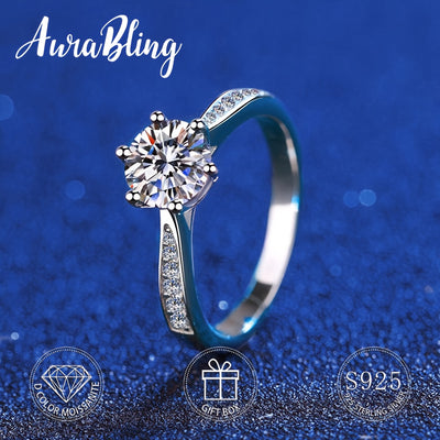 Stunning 1 Carat D Color Moissanite Ring - S925 Sterling Silver - Six-Claw Setting, Perfect for Engagements & Special Occasions