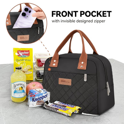 Reusable Leak Proof Insulated Cooler Lunch Bag Women With Front Pocket & Double Zippers Closure For Adults, Students And Travelers, Perfect For School Office Picnic - Flower & Cow Print Pattern, Easter Gift Idea, Kitchen Stor