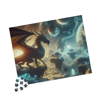 Celestial Dragon Fantasy Art | Mystical Space Landscape Wall Decor | Digital Print Puzzle (110, 252, 520, 1014-piece)