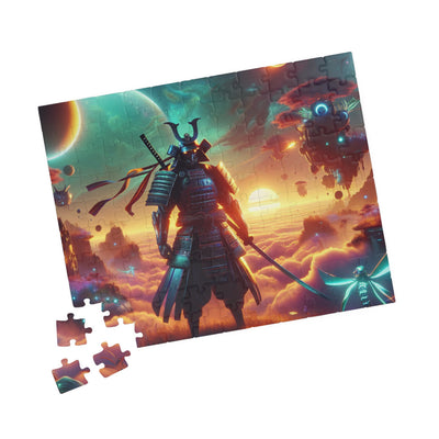 Futuristic Samurai and Spaceships | Sci-Fi Cyberpunk Wall Art | Japanese Warrior Digital Print V4 Puzzle (110, 252, 520, 1014-piece)