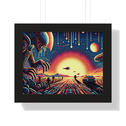 Digital Alien In Minimalist Horror V1 Framed Horizontal Poster