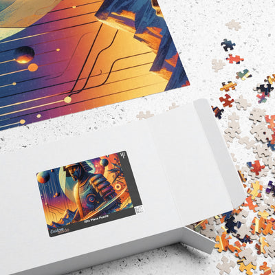 Futuristic Samurai and Spaceships | Sci-Fi Cyberpunk Wall Art | Japanese Warrior Digital Print V2 Puzzle (110, 252, 520, 1014-piece)