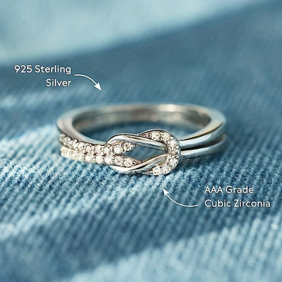 1pc Exquisite Knot Shaped 925 Sterling Silver Ring - Statement Jewelry with Inlaid Shining Zirconia for Evening Party, Cocktail Party, Anniversary, Birthday Gift for Her, Elegant and Sophisticated Accessory