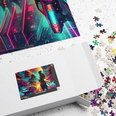Futuristic Samurai and Spaceships | Sci-Fi Cyberpunk Wall Art | Japanese Warrior Digital Print V5 Puzzle (110, 252, 520, 1014-piece)