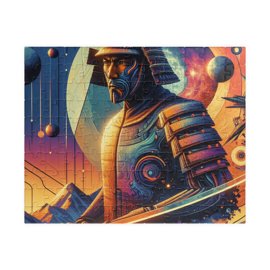 Futuristic Samurai and Spaceships | Sci-Fi Cyberpunk Wall Art | Japanese Warrior Digital Print V2 Puzzle (110, 252, 520, 1014-piece)