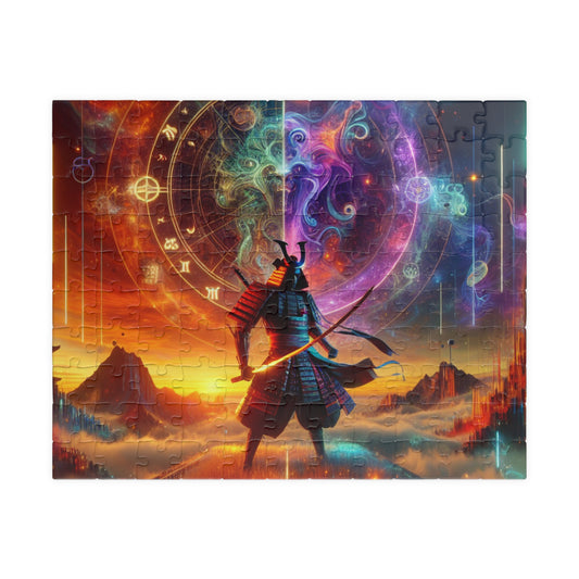 Futuristic Samurai Zodiac Art | Cosmic Warrior Digital Print | Japanese Sci-Fi Wall Decor V6 Puzzle (110, 252, 520, 1014-piece)