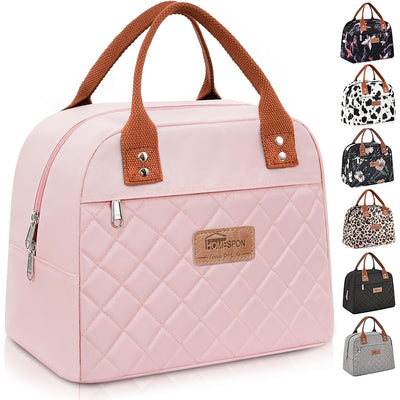 Reusable Leak Proof Insulated Cooler Lunch Bag Women With Front Pocket & Double Zippers Closure For Adults, Students And Travelers, Perfect For School Office Picnic - Flower & Cow Print Pattern, Easter Gift Idea, Kitchen Stor