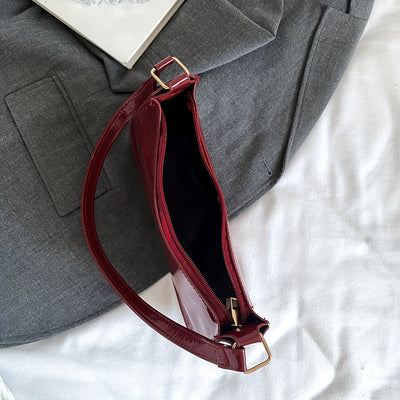 Trendy Glossy Shoulder Bag, Women Patent PU Leather Handbag, Simple Solid Color Underarm Purse