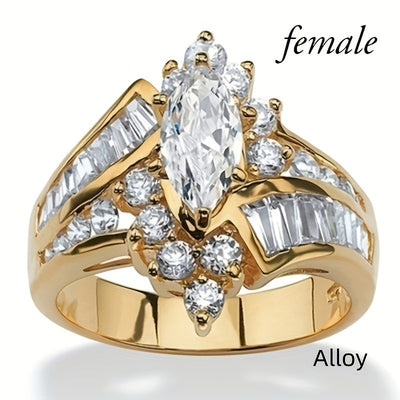 Fashionable Casual Romantic Stainless Steel Double-row Imitation Zirconia Ring For Women