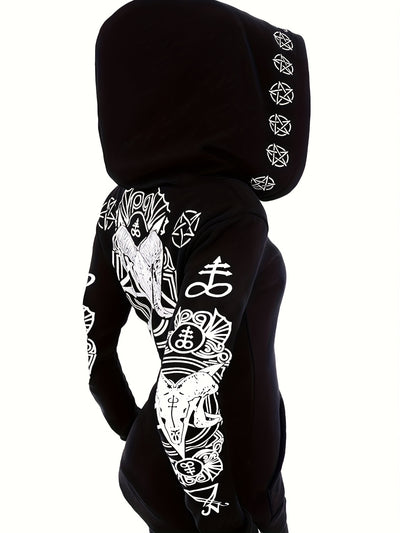 Women's Fashion Punk Style Geometric Print Zipper Sweatshirt