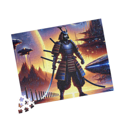 Futuristic Samurai and Spaceships | Sci-Fi Cyberpunk Wall Art | Japanese Warrior Digital Print V1 Puzzle (110, 252, 520, 1014-piece)