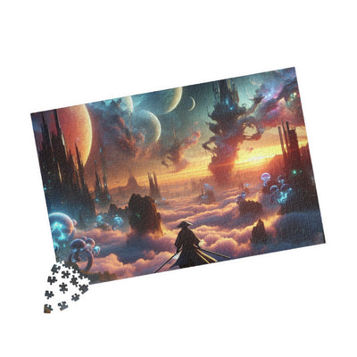Futuristic Samurai and Spaceships | Sci-Fi Cyberpunk Wall Art | Japanese Warrior Digital Print V3 Puzzle (110, 252, 520, 1014-piece)
