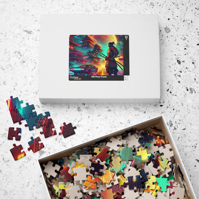 Futuristic Samurai and Spaceships | Sci-Fi Cyberpunk Wall Art | Japanese Warrior Digital Print V5 Puzzle (110, 252, 520, 1014-piece)
