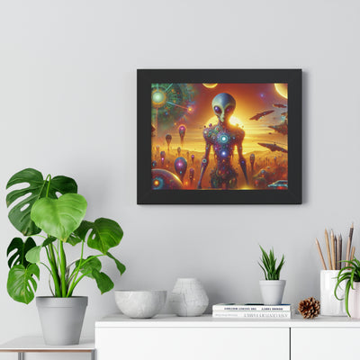 Digital Alien In Meme Mashups V2 Framed Horizontal Poster