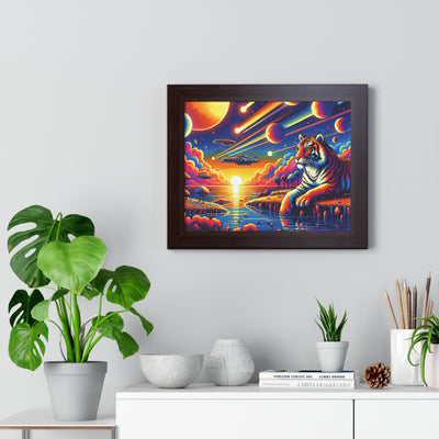 Digital Tiger In Alien Wildlife V1 Framed Horizontal Poster