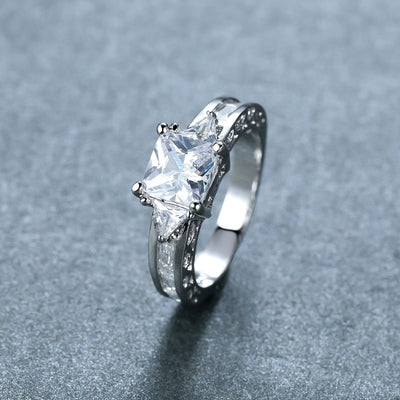 Glamorous Princess Cut Pink Zircon Ring - Sparkling Square Stone Engagement/Wedding Jewelry for Her - Perfect Valentines Day Gift for Feminine Elegance For Women