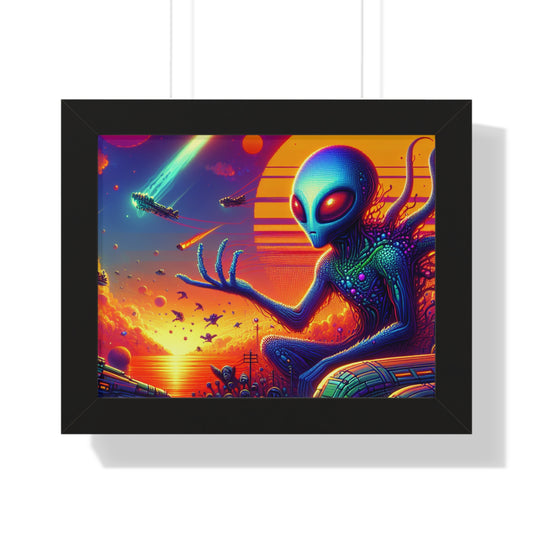 Digital Alien In Meme Mashups V1 Framed Horizontal Poster
