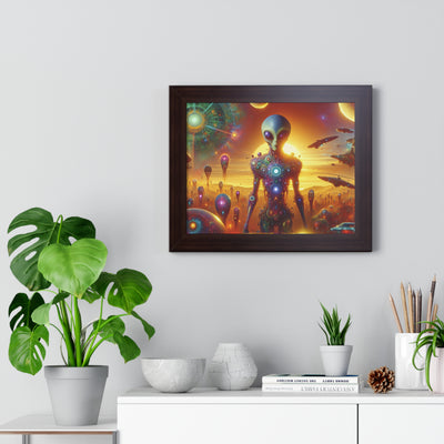 Digital Alien In Meme Mashups V2 Framed Horizontal Poster