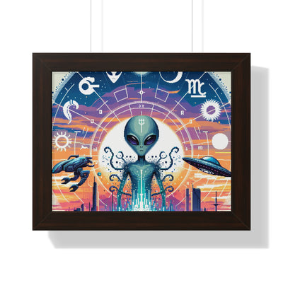 Digital Alien In Abstract Zodiac Signs V1 Framed Horizontal Poster