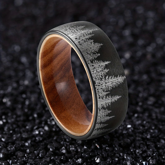 1pc 8mm-wide Tungsten Steel Ring, Men's Trendy Band, Exquisite Men's Accessory Jewelry Ornament For Daily Wear For Banquet Party Holiday Birthday Anniversary Gift
