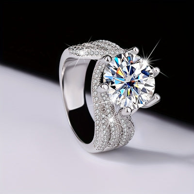 925 Sterling Silver 5 Carat Moissanite Ring, Luxurious Full Faux Diamond Inlay, Commemorative Day Birthday Wedding Engagement Proposal Gift For Women