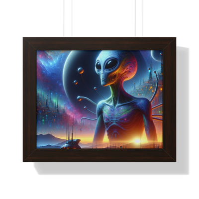 Digital Alien In Futuristic Landscapes V1 Framed Horizontal Poster