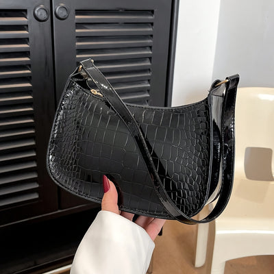 Trendy Glossy Shoulder Bag, Women Patent PU Leather Handbag, Simple Solid Color Underarm Purse
