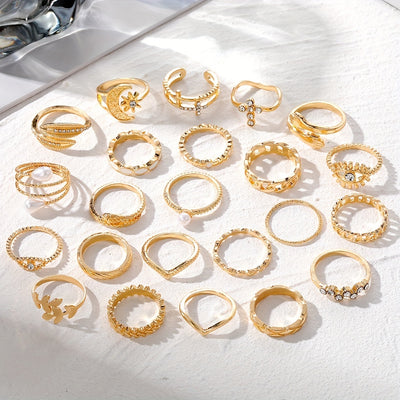 Personality Exaggerated Joint Ring Set Inlaid Shiny Rhinestone Cross Devil's Eye Etc Shape Finger Ring Set For Women