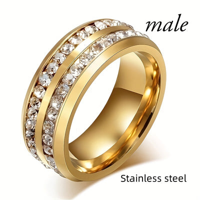 Fashionable Casual Romantic Stainless Steel Double-row Imitation Zirconia Ring For Women