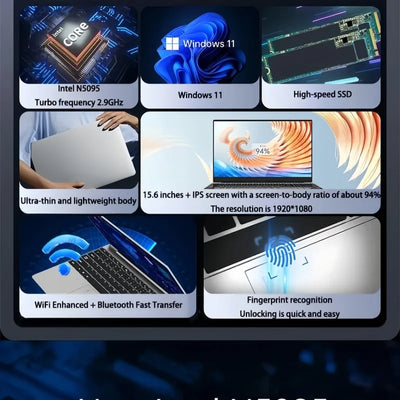 Laptop Computer 15.6 Inch CPU Intel N5095 16GB RAM 1TB WiFi6 Lightweight Business Computer Notebook Windows 11 Gaming laptops