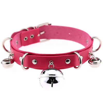 Pink Punk Sexy Handmade Gothic Choker Neck Trend Punk Leather Collar belt Necklace with Bells Club Party Goth Jewelry Wholesale