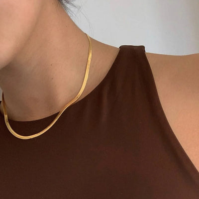 Fashion 24K Gold Color Necklace 4MM/40-45-50CM Blade Necklace Snake Bone Chain Men's & Women's Jewelry Gifts