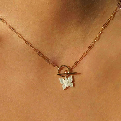 Butterfly Necklace 14K Gold Filled Handmade Jewelry Choker  Pendants Femme Kolye Collares Boho Shell Necklace for Women