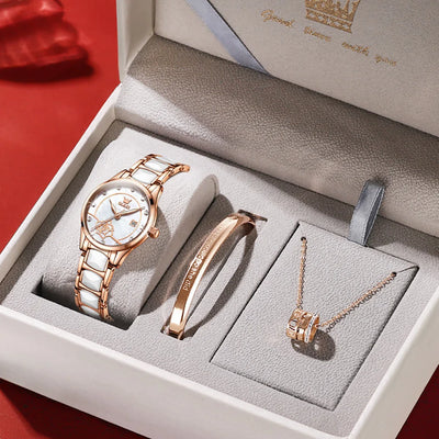 OLEVS Luxury Women Watch Camellia Quartz Japan Movement 30M Waterproof Watch For Women Ceramics Women Wristwatch
