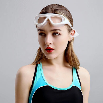 Large Frame Swimming Goggles With Earplug HD Transparent Glasses Anti fog Silicone Waterproof Men Women swim eyewear adult