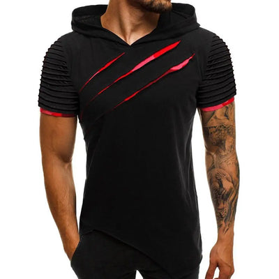 Herren T-Shirts Lässig Zerrissen Kurzarm Zerrissen Unregelmäßiger Saum Schlank mit Kapuze T-Shirt Fitness Hoodie Sommer 2021