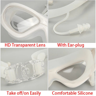 Large Frame Swimming Goggles With Earplug HD Transparent Glasses Anti fog Silicone Waterproof Men Women swim eyewear adult
