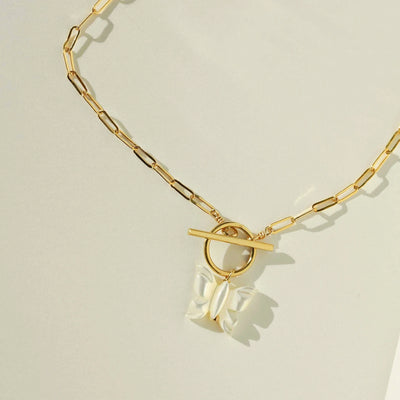 Butterfly Necklace 14K Gold Filled Handmade Jewelry Choker  Pendants Femme Kolye Collares Boho Shell Necklace for Women
