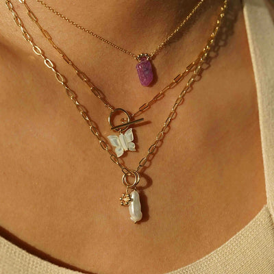 Butterfly Necklace 14K Gold Filled Handmade Jewelry Choker  Pendants Femme Kolye Collares Boho Shell Necklace for Women