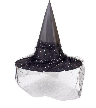 Witch Hat Halloween Hat Decoration Props for Adults Children Cosplay Witch Net Gauze Headwear Polyester Taff Witch Halloween