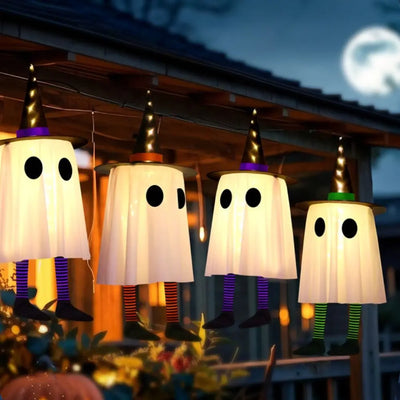 Scary Luminous Halloween Hanging Ghost Flashing with Witch Hat Halloween Hanging Ornament Floating LED Specter Haunted House
