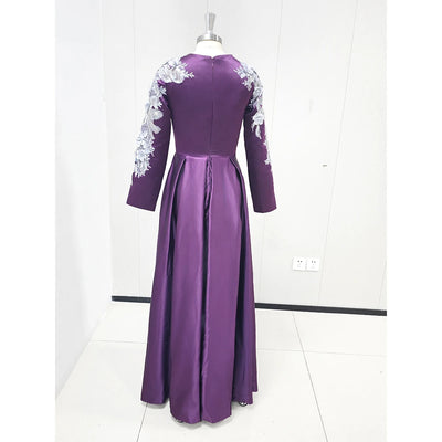 Chic Appliques Draped Evening Dresses for Pretty Women Long Sleeve Floor Length O-Neck Dreaped Gowns Special Event Vestidos 2025