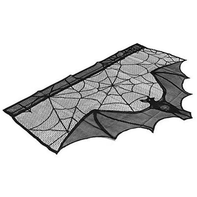 New Halloween Lace Curtain Gothic Bat Tablecloth Fireplace Scarf Window Cover For Party Home Decoration Cobweb Halloween