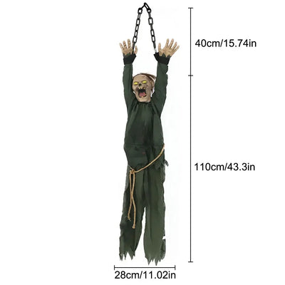 1PC Halloween Hanging Animated Decorations Talking Shaking Scary Clown with Chain Voice Control Outdoor Yard Haunted House Prop