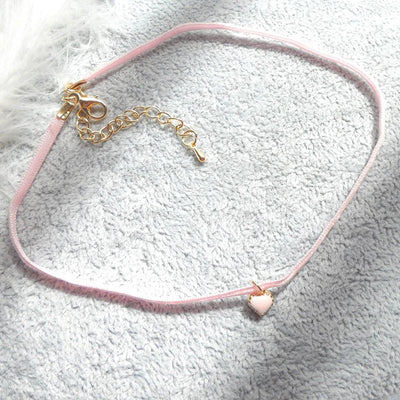 Fashion Choker Necklace For Women Lovely Pink Lace Pearl Heart Pendant Short Clavicle Necklace Aesthetic Jewelry Gift For Her