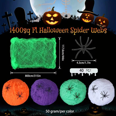 1set Halloween Decoration For Bar Haunted House Halloween Scary Party Scene Props White Stretchy Cobweb Spider Web Horror