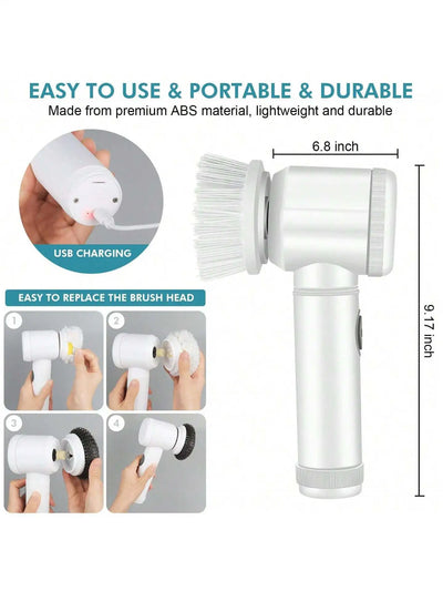 5 in 1 Powerful Electric Cleaning Brush Spin Scrubber Brush Deep Cleaning with 5 Replaceable Heads For Bathroom Kitchen 2025 New