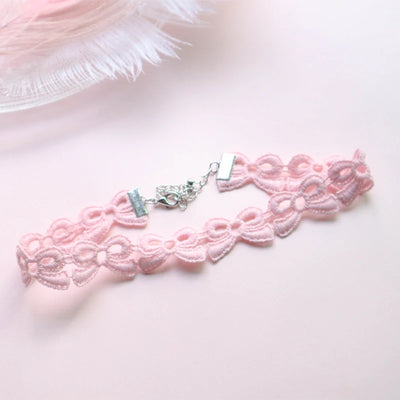 Fashion Choker Necklace For Women Lovely Pink Lace Pearl Heart Pendant Short Clavicle Necklace Aesthetic Jewelry Gift For Her