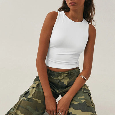 Sleeveless Tight Women Bottomed Shirt With Round Neck Racerback Top