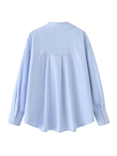 MUJER 2025 Blue Oversize Shirt Women Button up Shirts and Blouses for Women Long Sleeve Casual Women Shirt Semi Sheer Women Tops